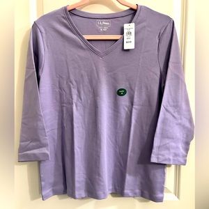 L.L.Bean Women's V-Neck, Three-Quarter-Sleeve Medium Petite Lavender NWT